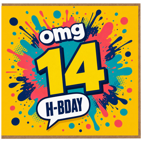 14th Birthday Card, OMG H - BDAY Funny Teen Birthday Card