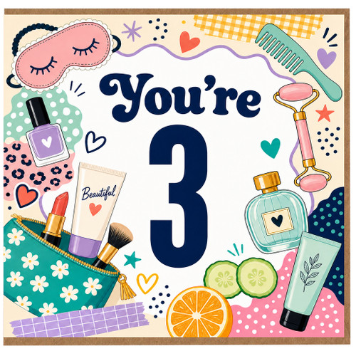 3rd Birthday Card, You're 3 Beauty Themed Card