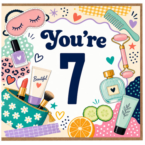 7th Birthday Card, Beauty Themed 'You're 7' Card