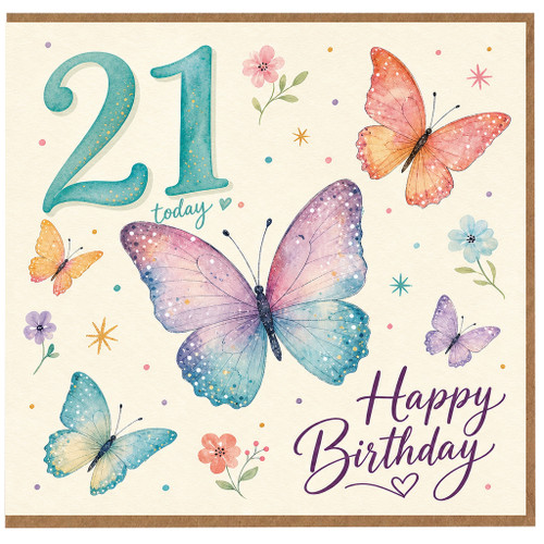 21st Birthday Card, Happy Birthday Butterfly Card