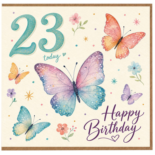 23rd Birthday Card, Butterfly Happy Birthday Card