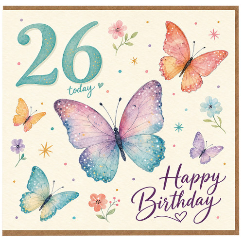26th Birthday Card, Happy 26 Today Butterfly Birthday Card