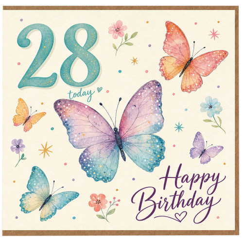 28th Birthday Card, Butterfly Birthday Card, Happy 28 Today Card