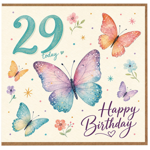 29th Birthday Card, Happy Birthday Butterfly Card