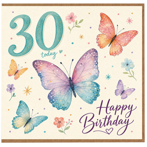 30th Birthday Card, Butterfly Happy Birthday Card for Her