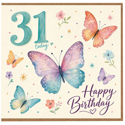 31st Birthday Card, Happy Birthday Butterflies Card