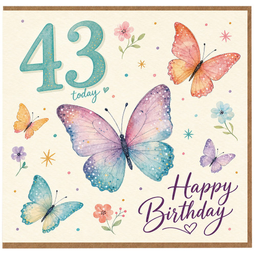 43rd Birthday Card, Happy Birthday Butterfly Card
