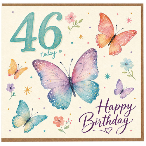 46th Birthday Card, Happy Birthday Butterfly Card