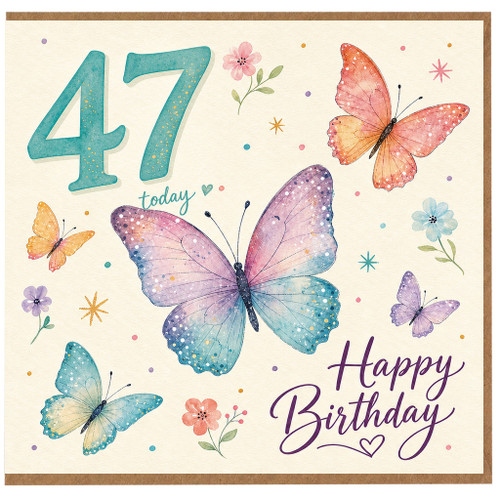 47th Birthday Card, Happy Birthday Butterfly Card for 47 Year Old