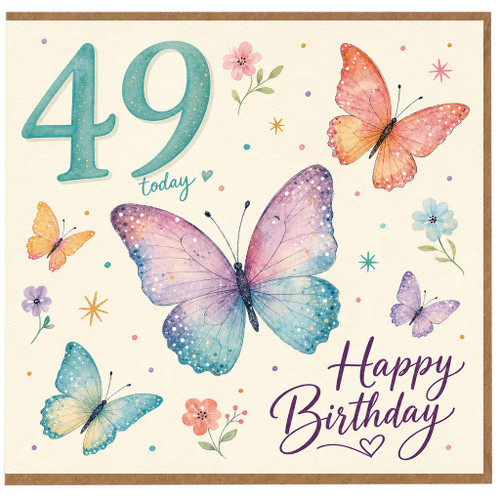 49th Birthday Card, Happy Birthday Butterfly Card