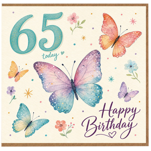 65th Birthday Card, Butterfly Floral Happy Birthday Card for Her