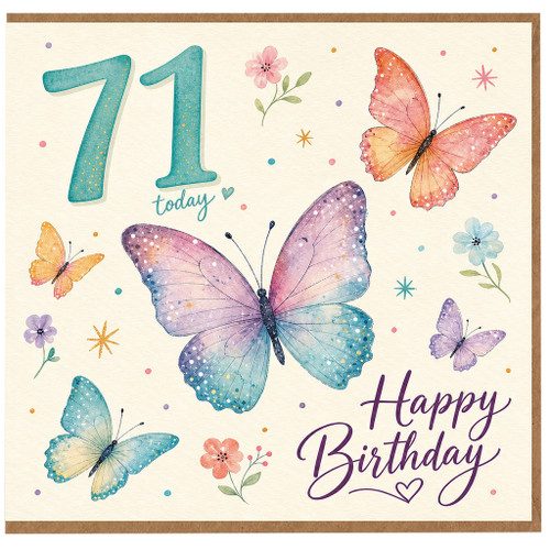 71st Birthday Card, Butterfly Happy Birthday Card