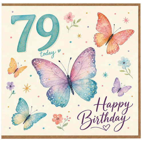 79th Birthday Card, Happy Birthday Butterfly Card