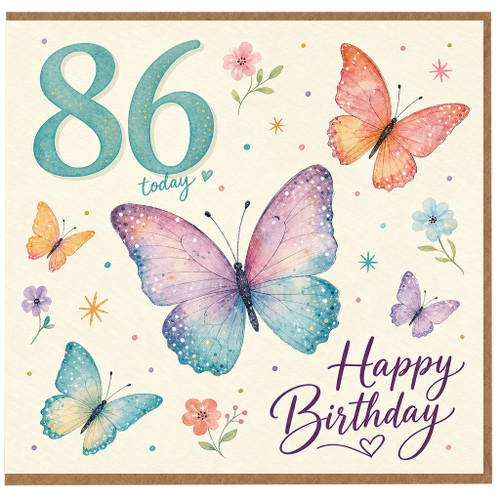 86th Birthday Card, Butterfly Design Happy Birthday
