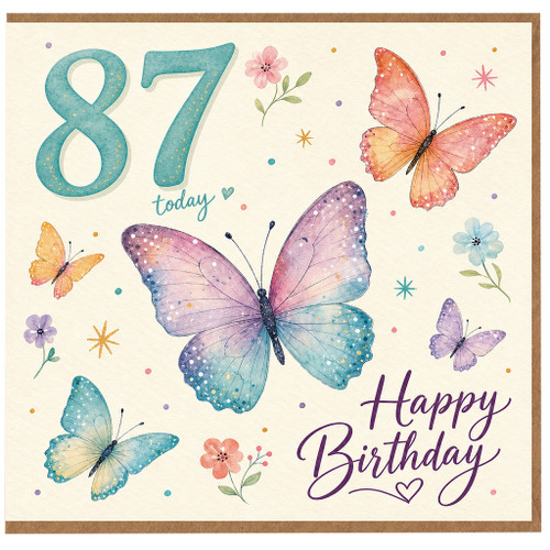 87th Birthday Card, Butterfly Watercolour Happy Birthday Card