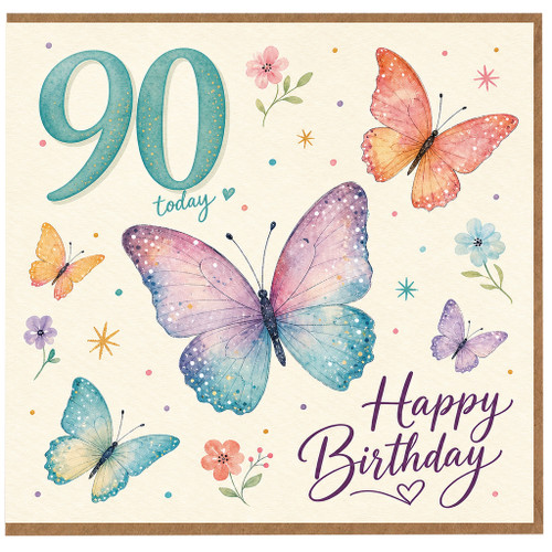 90th Birthday Card, Happy Birthday Butterfly Card
