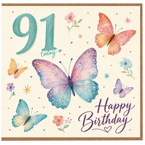 91st Birthday Card, Happy Birthday Butterfly Card