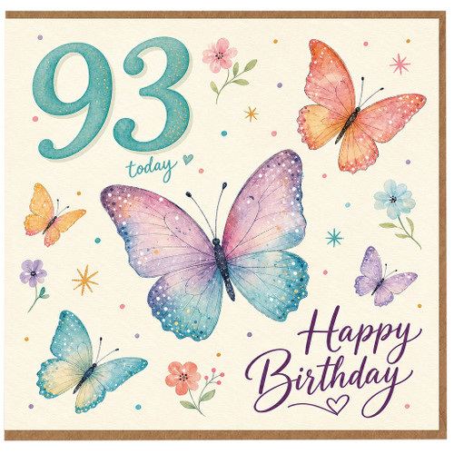 93rd Birthday Card, Butterfly Happy Birthday Card for 93 Today
