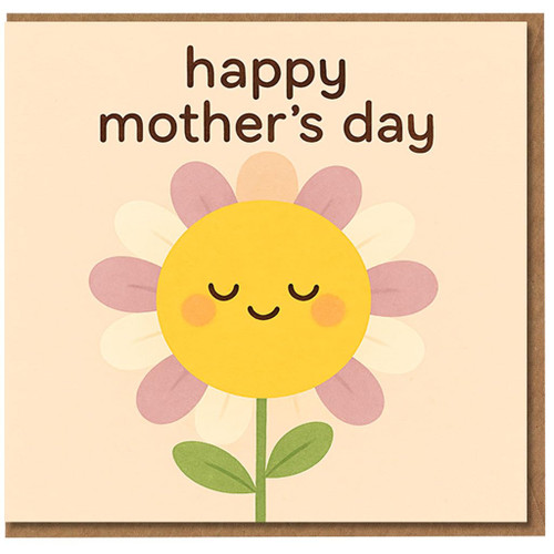 Mother's Day Card for Mum - Cute Flower with Smiling Face and Pastel Petals - 'happy mother's day'