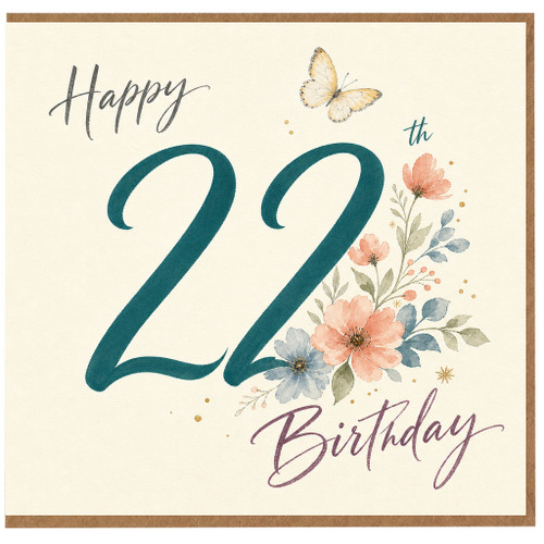 22nd Birthday Card, Floral Happy 22th Birthday Card