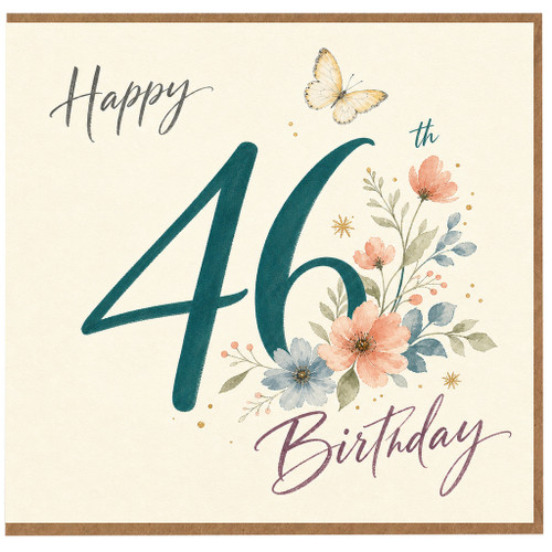 46th Birthday Card, Happy 46th Birthday Floral Butterfly Card
