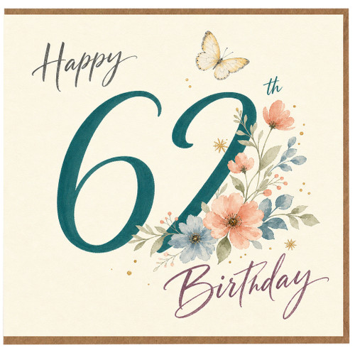 62nd Birthday Card, Happy 62th Birthday Floral Card