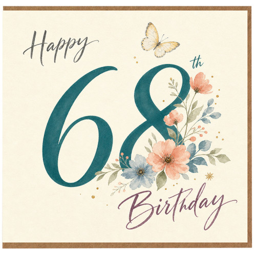 68th Birthday Card, Happy Birthday Floral Butterfly Card