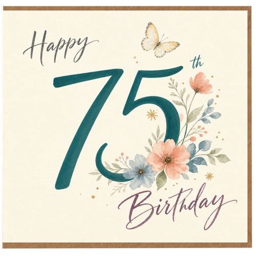 75th Birthday Card, Happy 75th Birthday Floral Butterfly Card