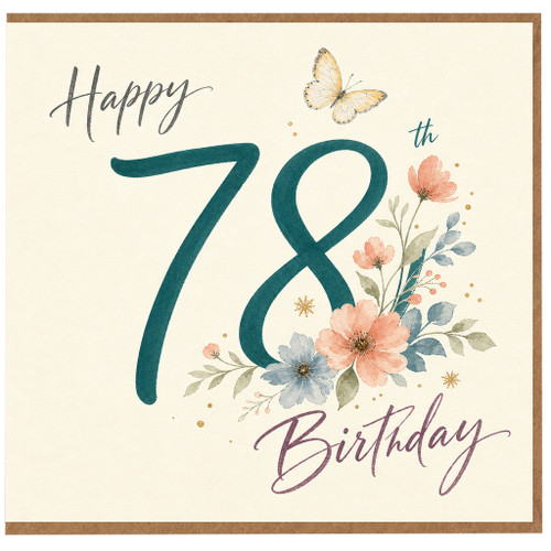 78th Birthday Card, Happy 78th Birthday Floral Butterfly Card