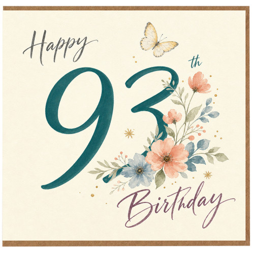 93rd Birthday Card, Happy 93rd Birthday Floral Butterfly Card