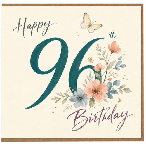 96th Birthday Card, Happy 96th Birthday Floral Butterfly Card
