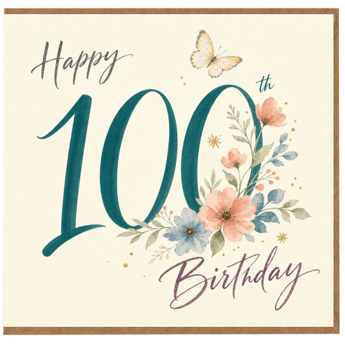 100th Birthday Card, Floral Happy Birthday Card