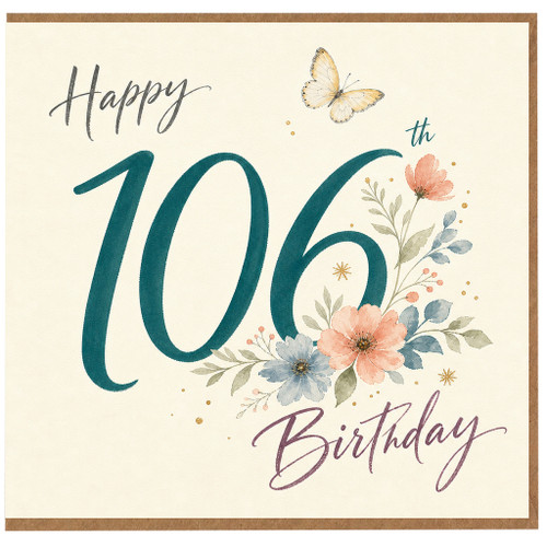 106th Birthday Card, Happy Birthday Floral Butterfly Card