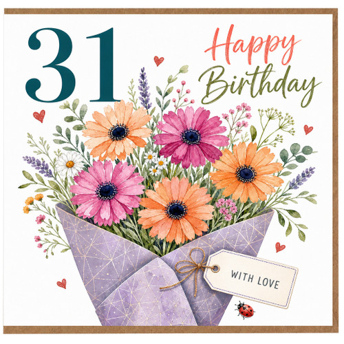 31st Birthday Card, Happy Birthday Floral Bouquet Card