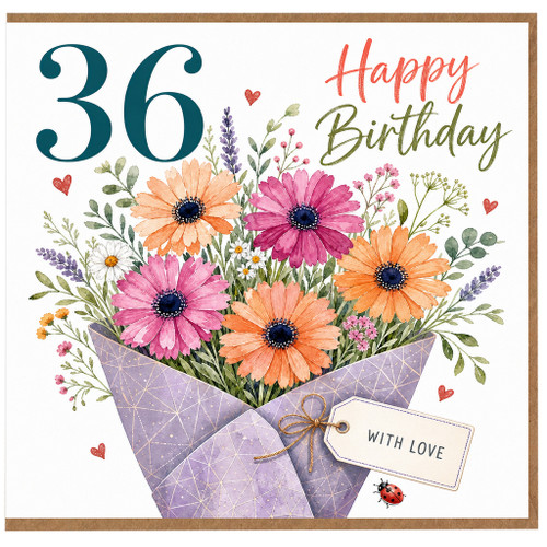 36th Birthday Card, Happy Birthday Floral Bouquet Card