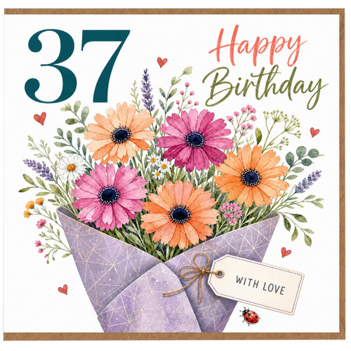 37th Birthday Card, Floral Happy Birthday Card With Love