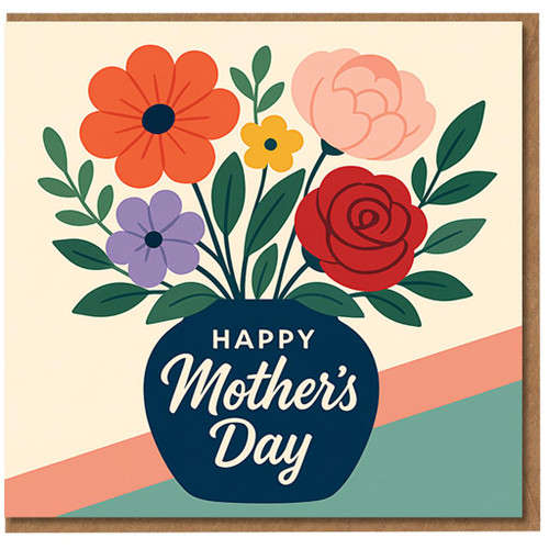 Mother's Day Card for Mum - Bold Floral Bouquet in Vase with 'Happy Mother's Day' Message - Heartfelt Floral Design