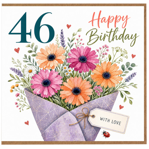 46th Birthday Card, Happy Birthday Floral Bouquet Card