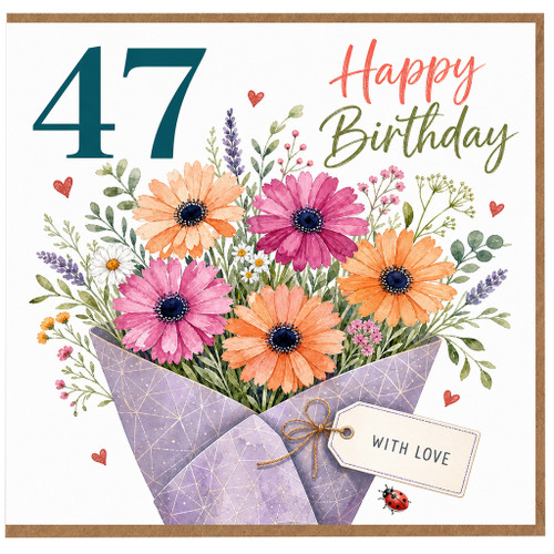 47th Birthday Card, Happy Birthday Floral Bouquet Card