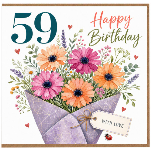 59th Birthday Card, with Floral Bouquet Design