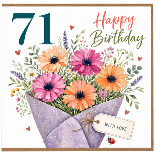 71st Birthday Card, Happy Birthday Floral Card With Love