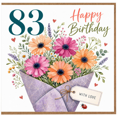 83rd Birthday Card, Happy Birthday Floral Bouquet Design