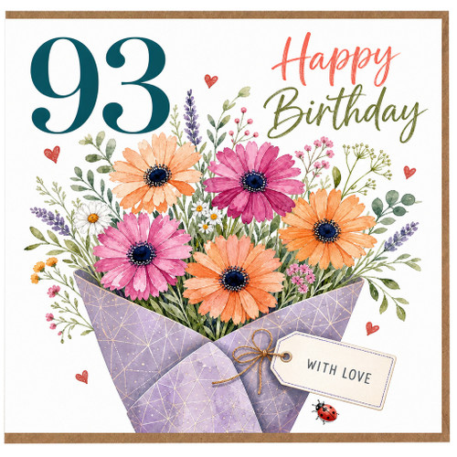 93rd Birthday Card, Happy Birthday Floral Bouquet Card