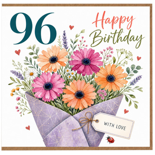 96th Birthday Card, Happy Birthday Floral Bouquet Card With Love