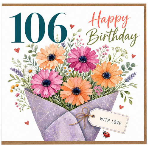 106th Birthday Card, Happy Birthday Floral Bouquet Card