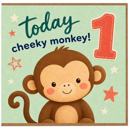 1st Birthday Card, Today Cheeky Monkey Cute Monkey Birthday Card