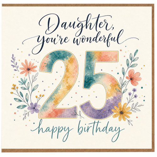 25th Birthday Card, Wonderful na Floral Happy Birthday Card