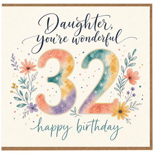 32nd Birthday Card, You're Wonderful Happy Birthday Floral Card