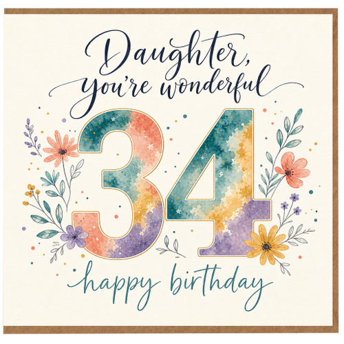 34th Birthday Card, Wonderful na Floral Birthday Card