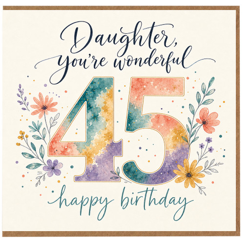 45th Birthday Card, Floral Happy Birthday Card